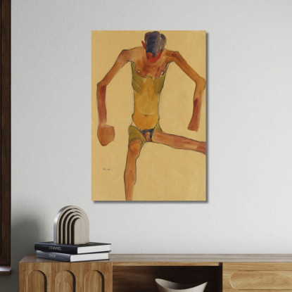 Nudo Maschile Seduto Con Testa Abbassata Egon Schiele esh167 quadro stampato su tela