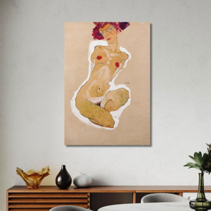 Nudo Femminile Accovacciato Egon Schiele esh173 quadro stampato su tela