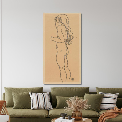 Ragazza Nuda In Piedi Rivolta A Sinistra Egon Schiele esh177 quadro stampato su tela