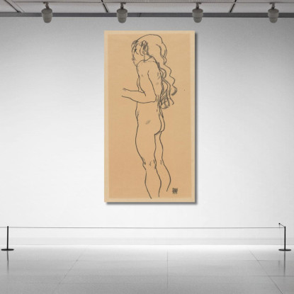 Ragazza Nuda In Piedi Rivolta A Sinistra Egon Schiele esh177 quadro stampato su tela