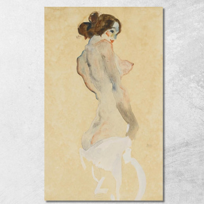 Nudo In Piedi Con Drappo Bianco Egon Schiele esh181 quadro stampato su tela