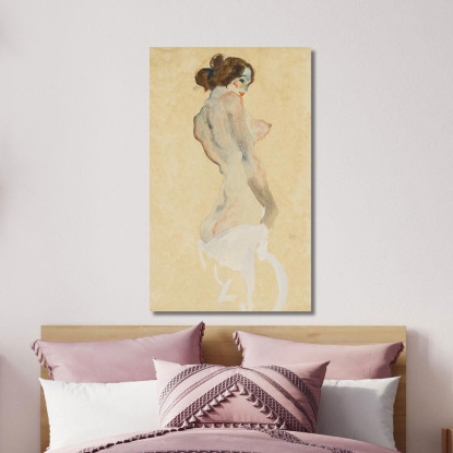 Nudo In Piedi Con Drappo Bianco Egon Schiele esh181 quadro stampato su tela