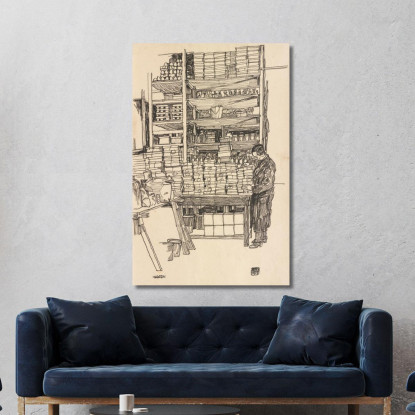Deposito Di Rifornimenti Con Lavoratore Civile A Vienna Schottenfeldgasse Egon Schiele esh189 quadro stampato su tela