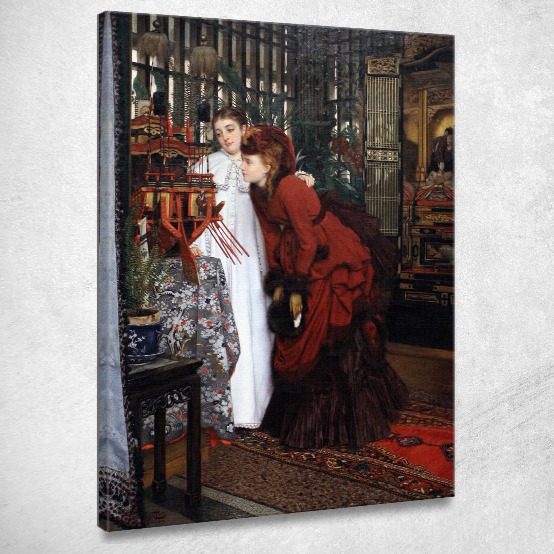 Giovane Donna Che Esamina Oggetti Giapponesi James Tissot jts159 quadro stampato su tela Giovane Donna Che Esamina Oggetti Giapponesi James Tissot jts159 quadro stampato su tela