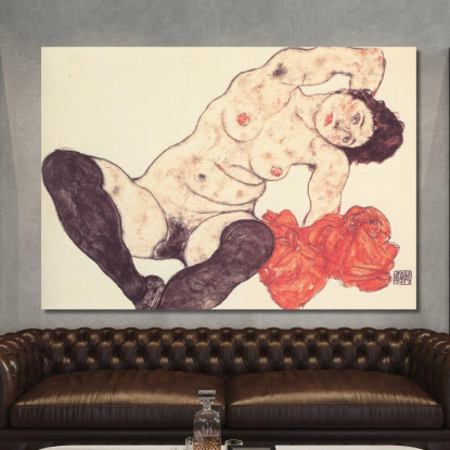 Nudo Femminile Con Asciugamano Giallo Egon Schiele esh203 quadro stampato su tela