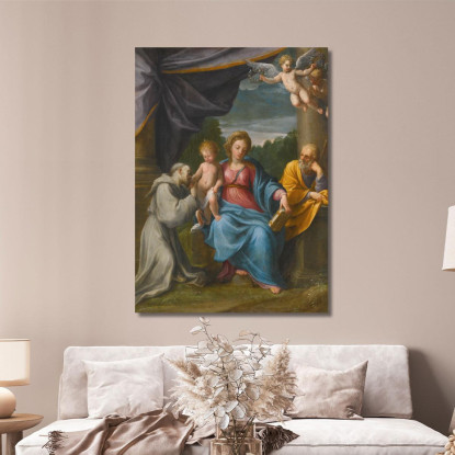 Sacra Famiglia Con San Francesco Guido Reni grn15 quadro stampato su tela