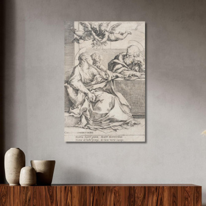 La Sacra Famiglia Con Due Angeli Guido Reni grn41 quadro stampato su tela