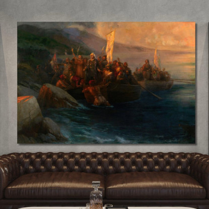 Lo Sbarco Di Cristoforo Colombo Con I Compagni Su Tre Scialuppe Ivan Konstantinovich Aivazovsky ika42 quadro stampato su tela