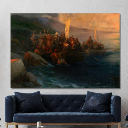 Lo Sbarco Di Cristoforo Colombo Con I Compagni Su Tre Scialuppe Ivan Konstantinovich Aivazovsky ika42 quadro stampato su tela