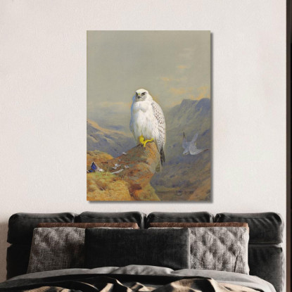 Un Falco Della Groenlandia Su Uno Sperone Roccioso Archibald Thorburn ath4 quadro stampato su tela