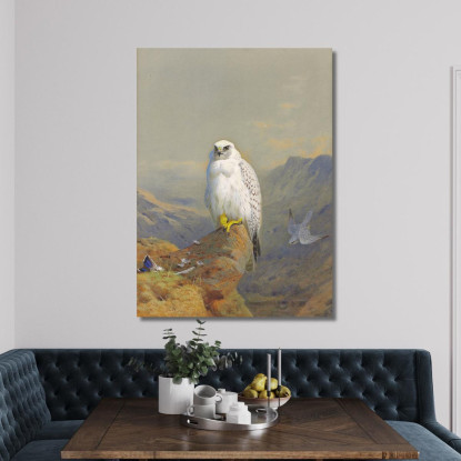 Un Falco Della Groenlandia Su Uno Sperone Roccioso Archibald Thorburn ath4 quadro stampato su tela
