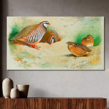 Pernice Francese E Pulcini Archibald Thorburn ath47 quadro stampato su tela