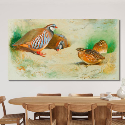 Pernice Francese E Pulcini Archibald Thorburn ath47 quadro stampato su tela