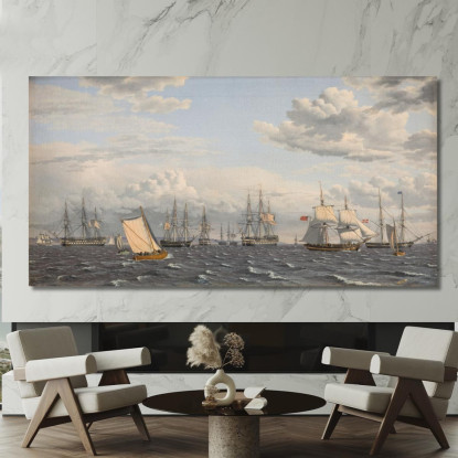 Una Flotta Russa All'Ancora Vicino A Elsinore Christoffer Wilhelm Eckersberg cwe5 quadro stampato su tela