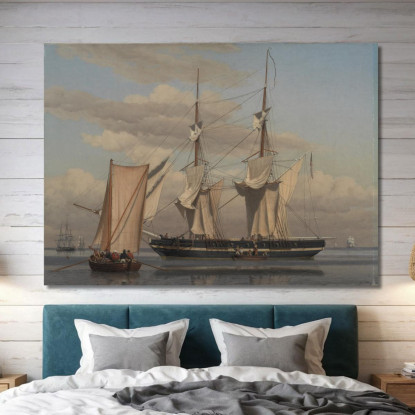 Un Brigantino Della Marina Americana All'Ancora Mentre Le Sue Vele Si Asciugano Christoffer Wilhelm Eckersberg cwe14 quadro sta