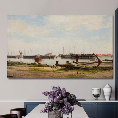 Parte Di Nyholm Con La Gru E Alcune Navi Da Guerra Christoffer Wilhelm Eckersberg cwe42 quadro stampato su tela