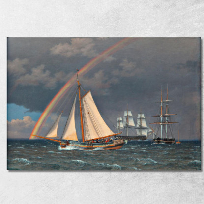 Arcobaleno Sul Mare E Una Caccia Incrociata Con Altre Navi Christoffer Wilhelm Eckersberg cwe54 quadro stampato su tela