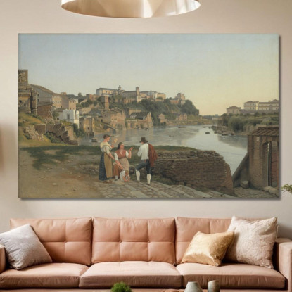 Veduta Del Tevere Verso Il Colle Aventino A Roma Christoffer Wilhelm Eckersberg cwe99 quadro stampato su tela