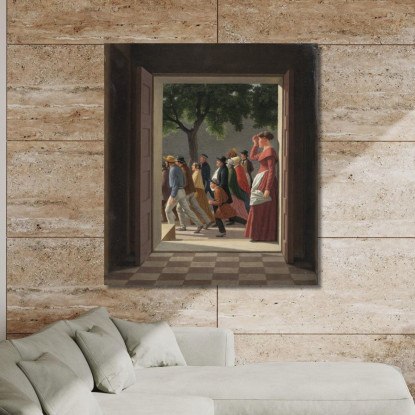 Veduta Attraverso Una Porta Verso Figure In Movimento Christoffer Wilhelm Eckersberg cwe101 quadro stampato su tela