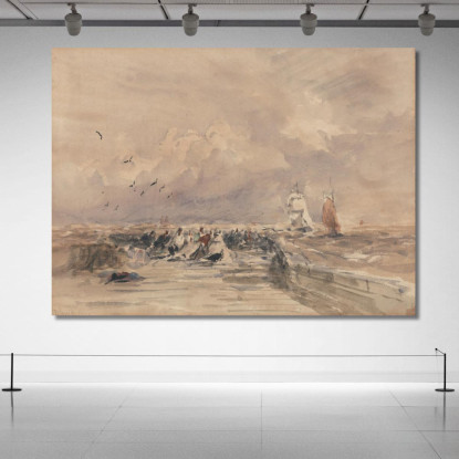 Molo Di Dieppe Vento Forte David Cox dcx10 quadro stampato su tela