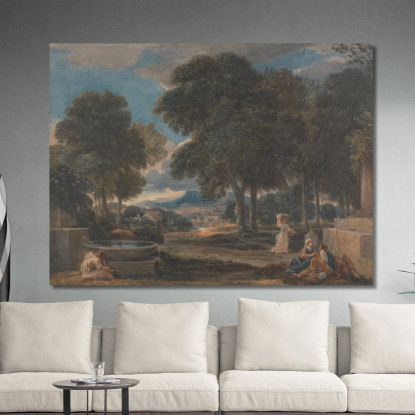 Paesaggio Con Un Uomo Che Si Lava I Piedi A Una Fontana Dopo Poussin David Cox dcx28 quadro stampato su tela