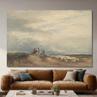 Cavalieri Con Pecore Vicino A Un Estuario David Cox dcx41 quadro stampato su tela