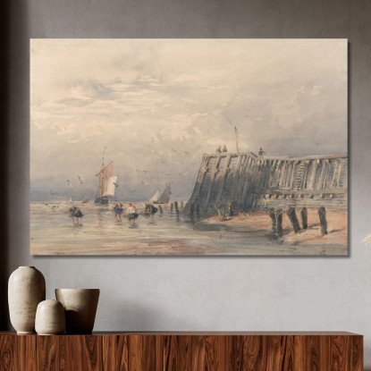 Barche A Vela E Pescatori Di Gamberetti Al Largo Di Un Molo David Cox dcx42 quadro stampato su tela