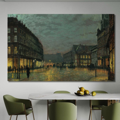 Boar Lane Leeds Al Chiarore Dei Lampioni John Atkinson Grimshaw jag23 quadro stampato su tela