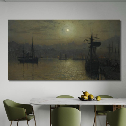 Vecchia Scarborough Luna Piena E Alta Marea John Atkinson Grimshaw jag52 quadro stampato su tela