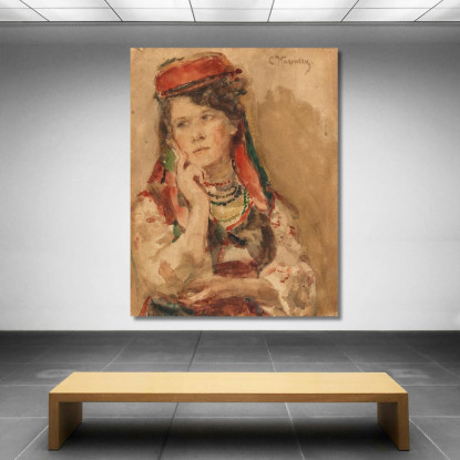 Ritratto Di Una Giovane Donna In Costume Tradizionale Konstantin Egorovich Makovsky kem11 quadro stampato su tela