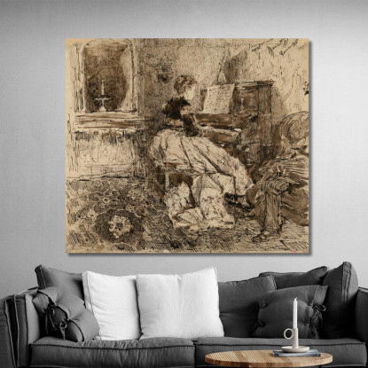 Cecilia De Madrazo Che Suona Il Pianoforte Mariano Fortuny Marsal mfm19 quadro stampato su tela
