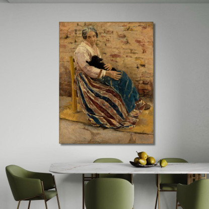Una Vecchia Donna Con Un Gatto Max Liebermann mlb4 quadro stampato su tela