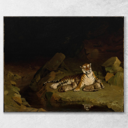 Tigre E Cuccioli Jean-Léon Gérôme jlg153 quadro stampato su tela