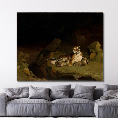 Tigre E Cuccioli Jean-Léon Gérôme jlg153 quadro stampato su tela