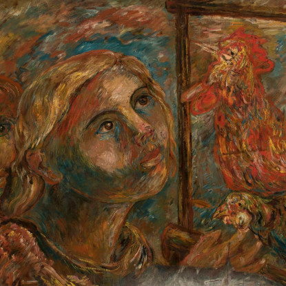 Bambini E Galli Tadeusz Makowski tmk25 quadro stampato su tela