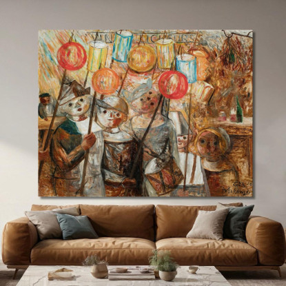 Bambini Con Torce Tadeusz Makowski tmk31 quadro stampato su tela
