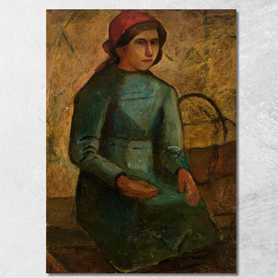Ragazza In Abito Verde Con Cestino Tadeusz Makowski tmk42 quadro stampato su tela Ragazza In Abito Verde Con Cestino Tadeusz Makowski tmk42 quadro stampato su tela