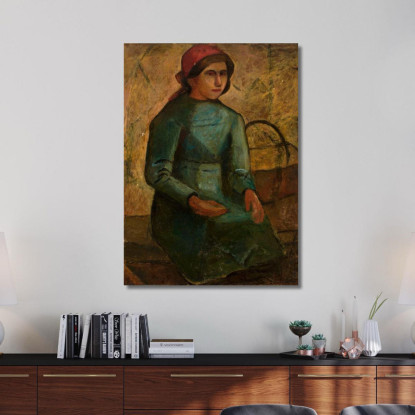 Ragazza In Abito Verde Con Cestino Tadeusz Makowski tmk42 quadro stampato su tela