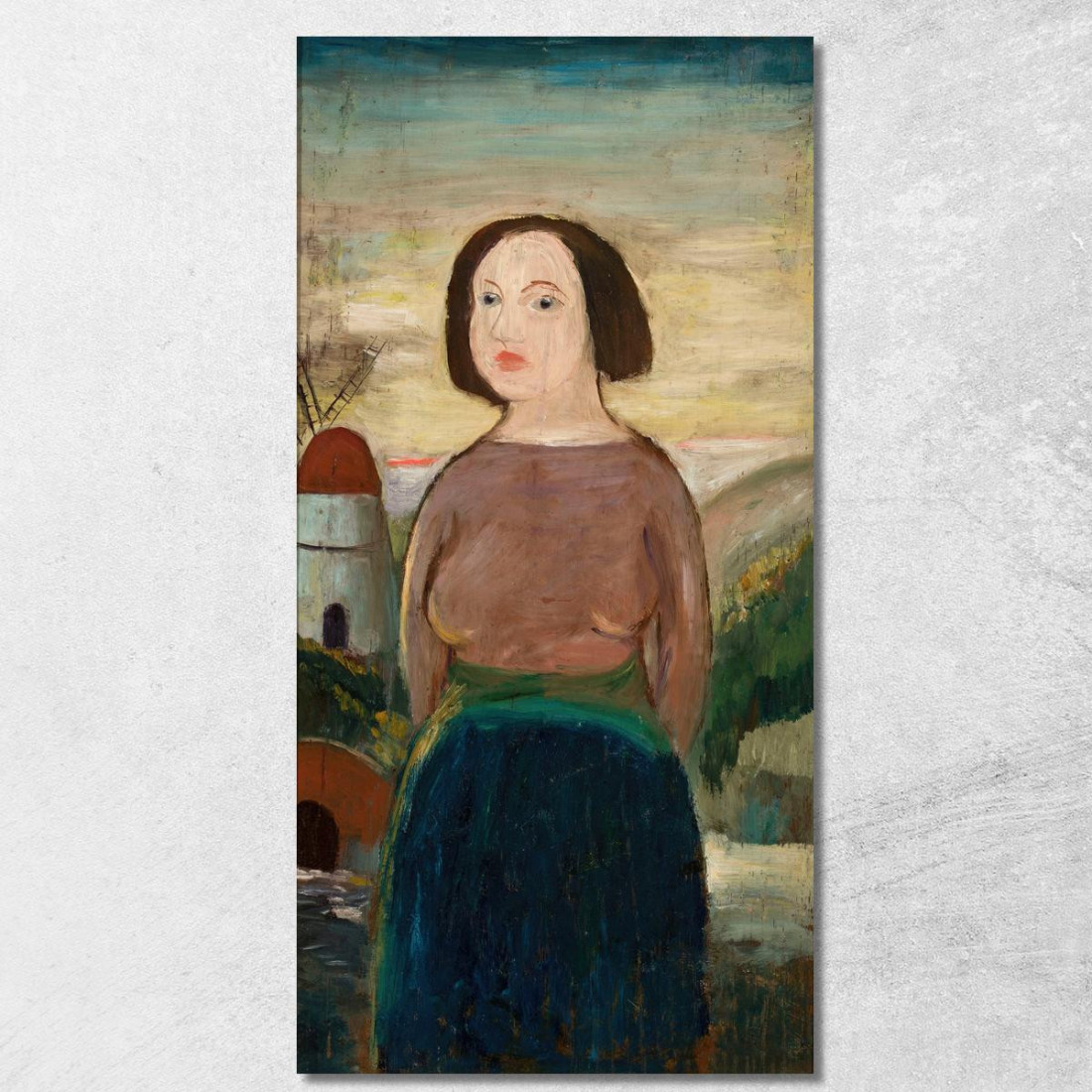 Ragazza Sullo Sfondo Di Un Paesaggio Con Mulino A Vento Tadeusz Makowski tmk62 quadro stampato su tela Ragazza Sullo Sfondo Di Un Paesaggio Con Mulino A Vento Tadeusz Makowski tmk62 quadro stampato su tela
