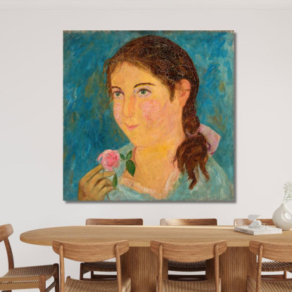 Ragazza Che Tiene Una Rosa In Mano Tadeusz Makowski tmk63 quadro stampato su tela