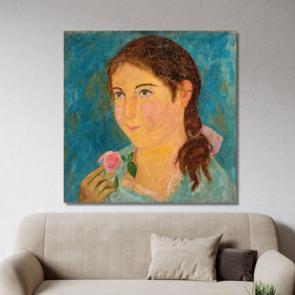 Ragazza Che Tiene Una Rosa In Mano Tadeusz Makowski tmk63 quadro stampato su tela