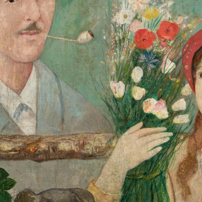 Idillio Accanto A Una Recinzione (Autoritratto Di Ragazza Con Fiori E Cane) Tadeusz Makowski tmk81 quadro stampato su tela