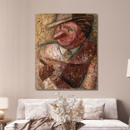 Ritratto Di Un Uomo Con Cappello E Sigaro Tadeusz Makowski tmk148 quadro stampato su tela