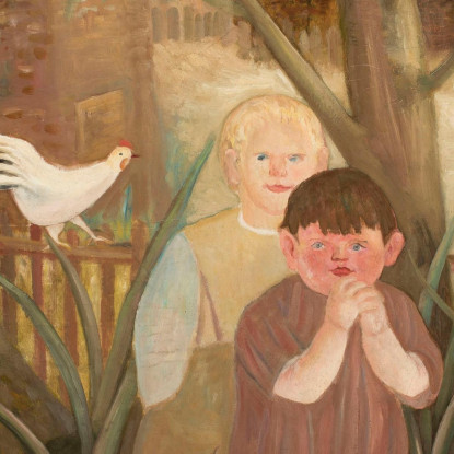 Due Bambini Con Un Gatto Tadeusz Makowski tmk184 quadro stampato su tela