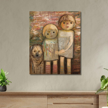 Due Bambini Con Un Cane Tadeusz Makowski tmk185 quadro stampato su tela