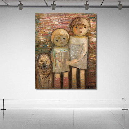 Due Bambini Con Un Cane Tadeusz Makowski tmk185 quadro stampato su tela
