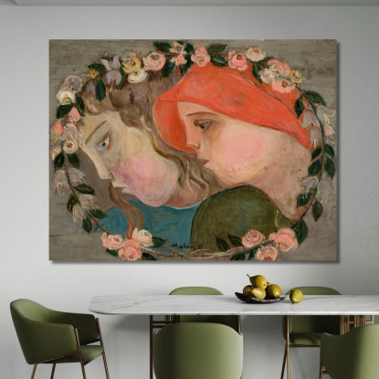 Due Teste Di Bambine In Una Ghirlanda Di Fiori Tadeusz Makowski tmk189 quadro stampato su tela