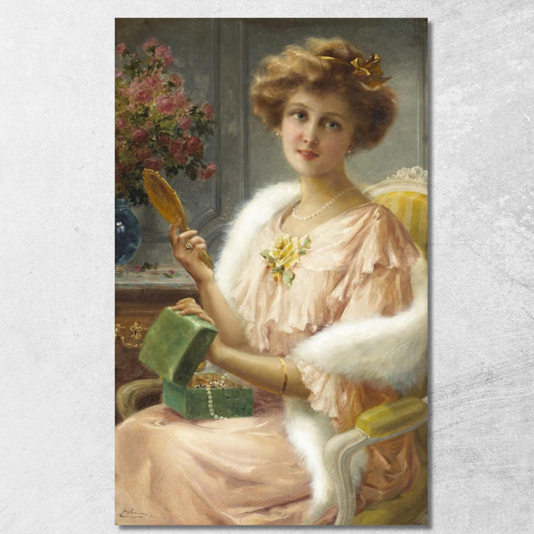 Una Giovane Donna Con Uno Specchio Emile Vernon evr2 quadro stampato su tela Una Giovane Donna Con Uno Specchio Emile Vernon evr2 quadro stampato su tela