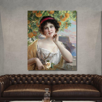 Bellezza Sotto L'Albero D'Arancio Emile Vernon evr4 quadro stampato su tela