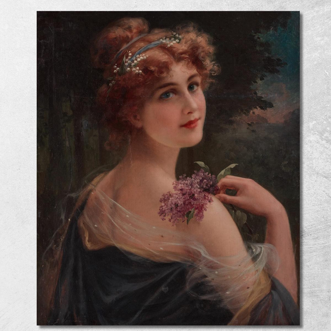 Giovane Donna Con Un Ramoscello Di Lillà Emile Vernon evr16 quadro stampato su tela Giovane Donna Con Un Ramoscello Di Lillà Emile Vernon evr16 quadro stampato su tela